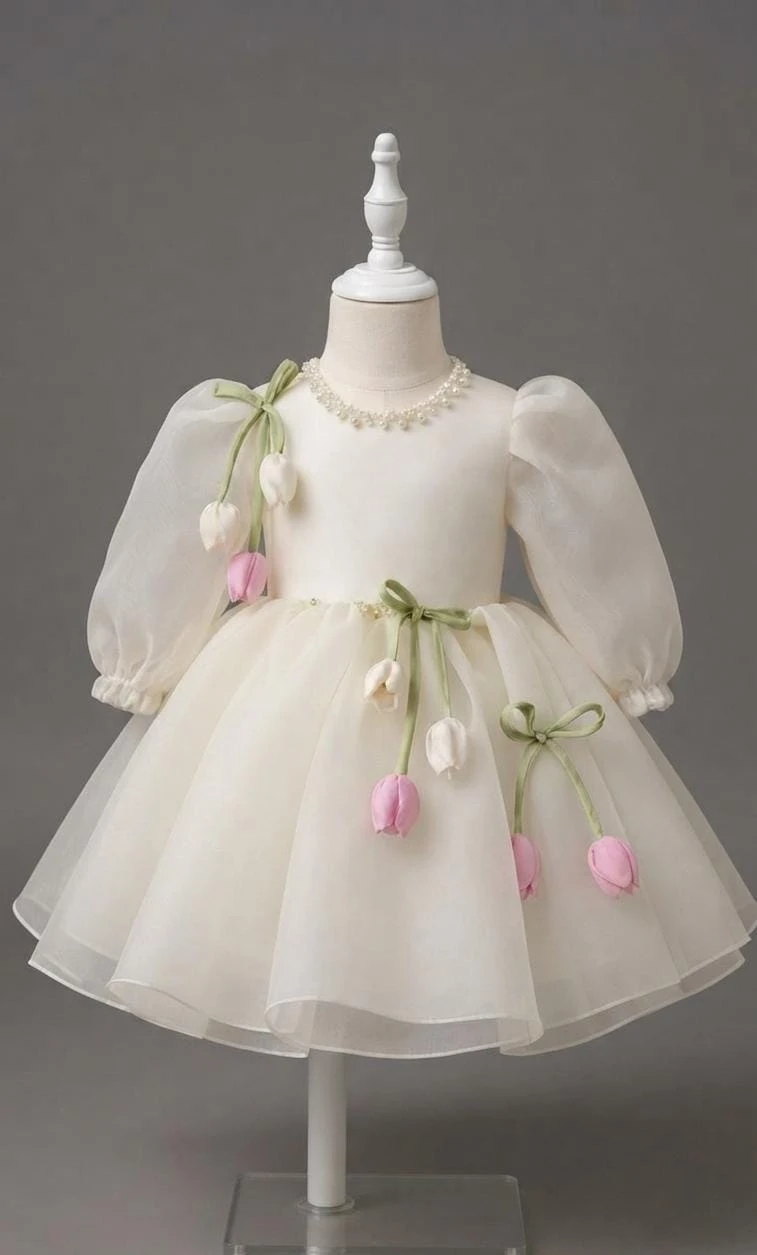 Spring Garden Ivory Tulip Organza Frock