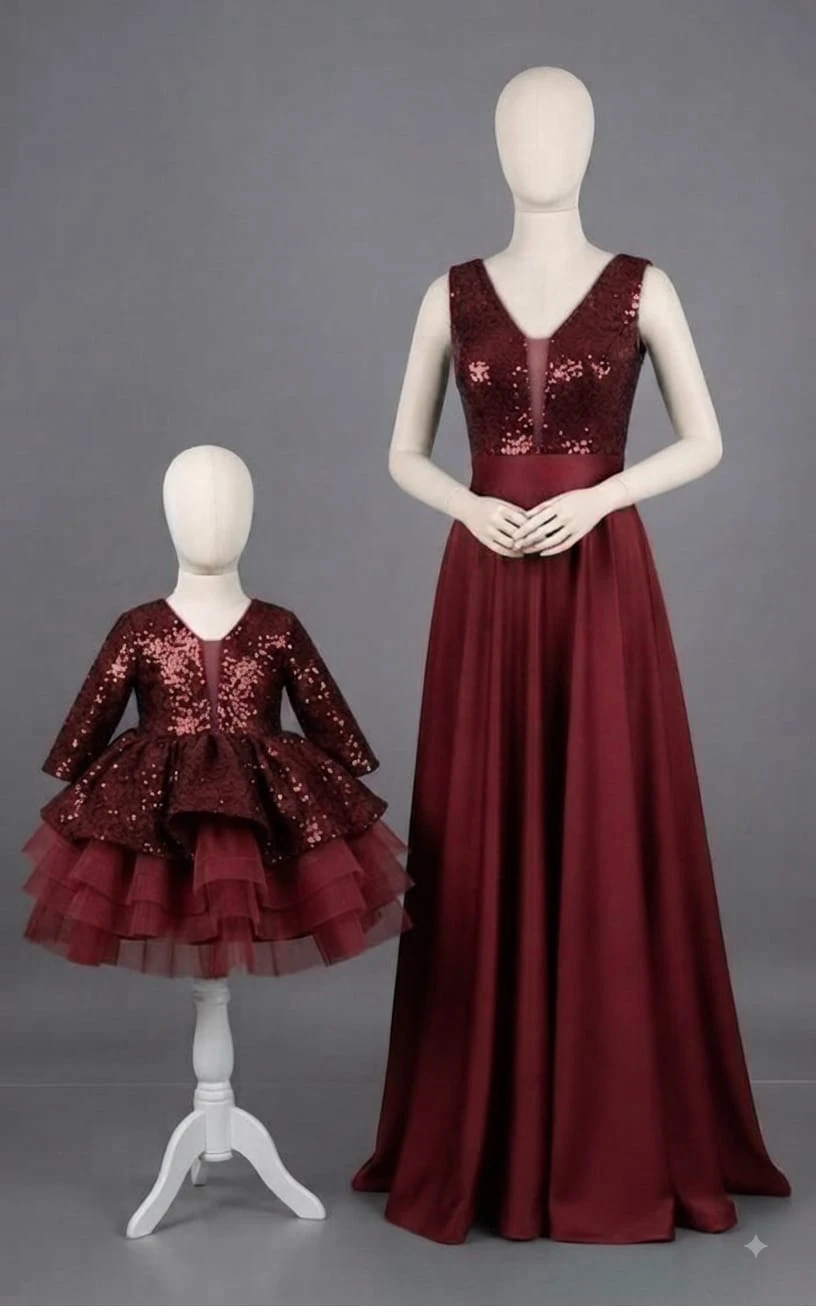 Burgundy Sequin Mother-Daughter Collection