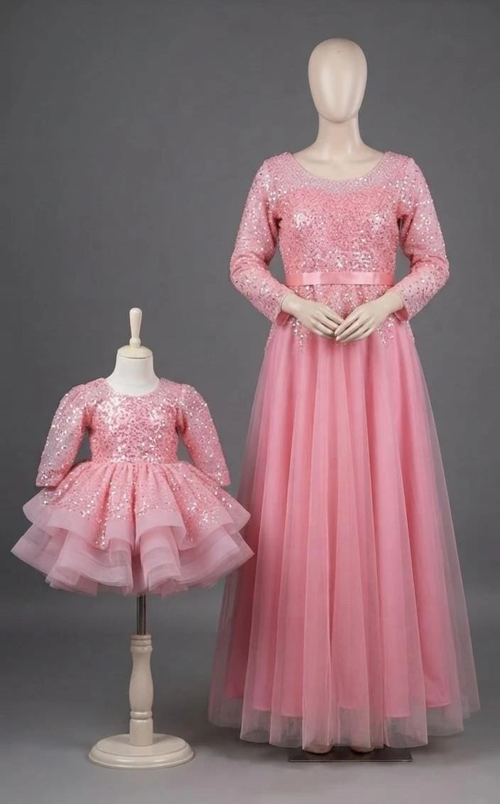 Mom & Me Combo: Pink Sequin & Tulle Mommy & Daughter Matching Outfit Set