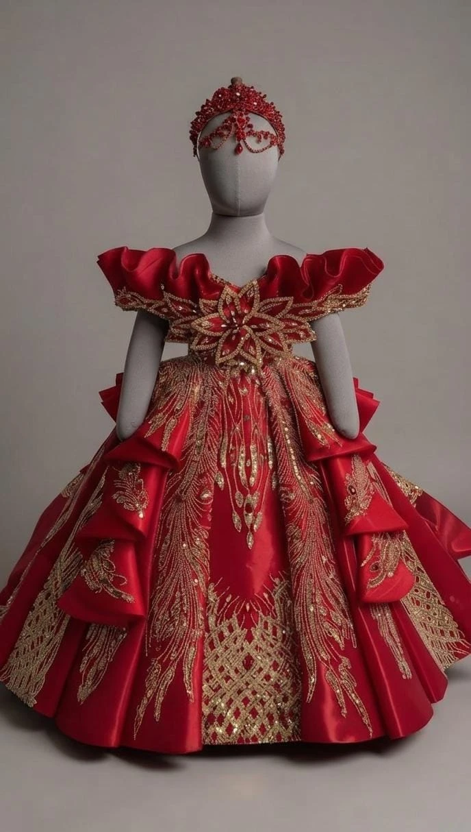 Scarlet Majesty Sculptural Off-Shoulder Ball Gown