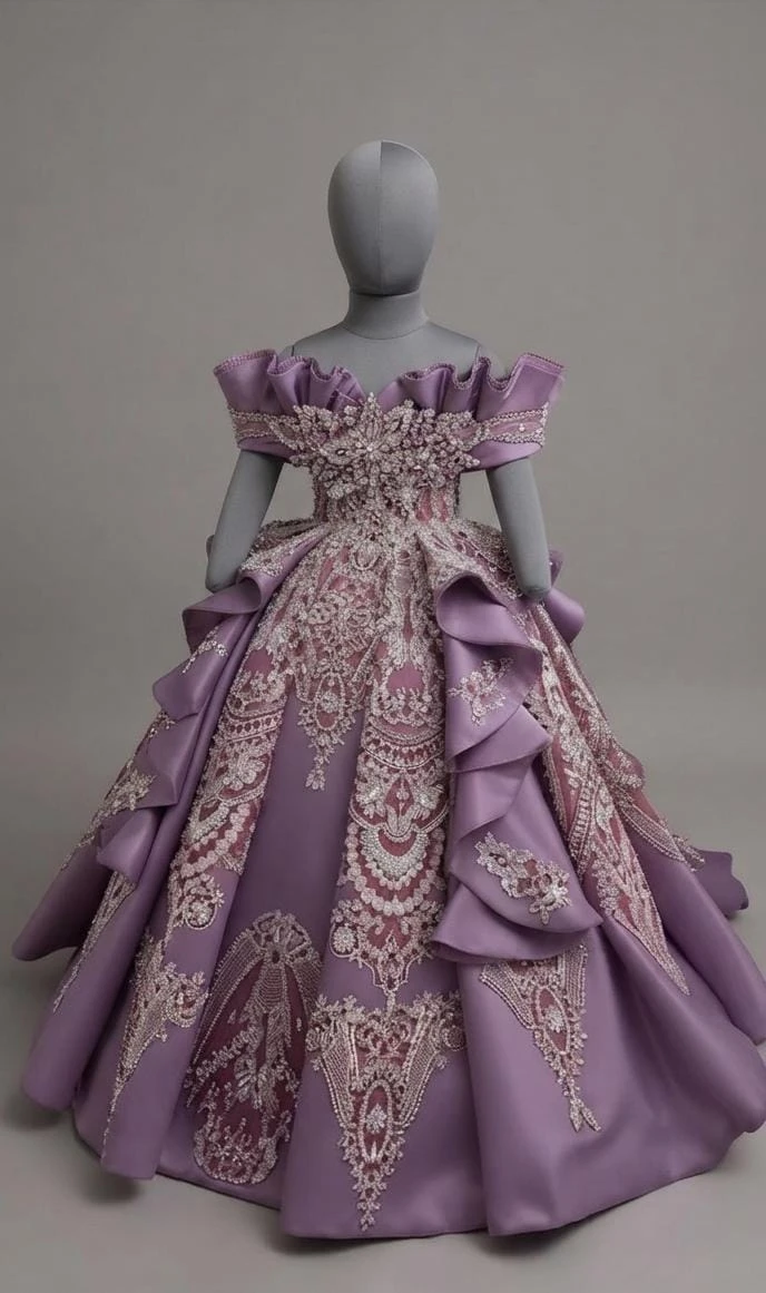 Imperial Lilac Off-Shoulder Royal Ball Gown